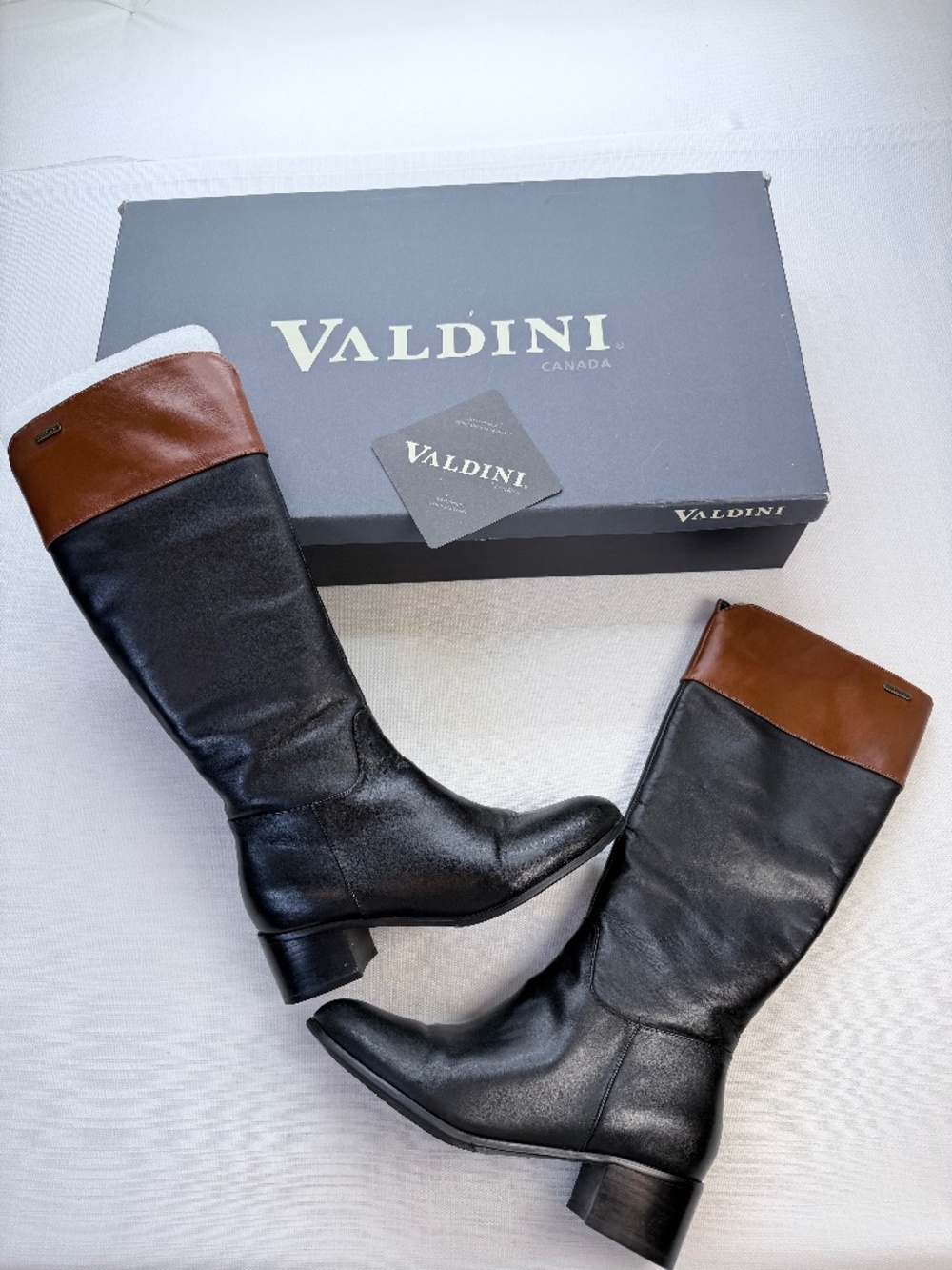 Valdini Womens Daelin Black Brown Leather Boots Riding Style Block Heel size 7M
